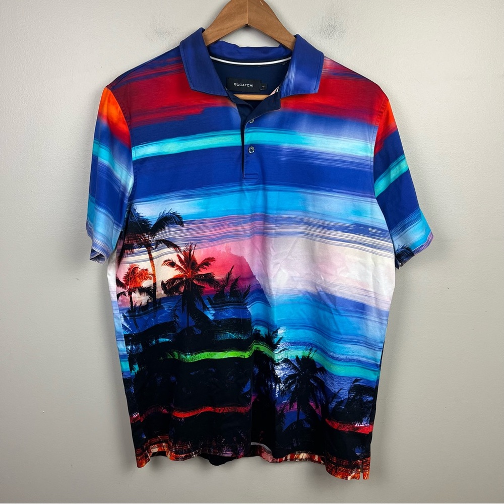 Bugatchi Polo Shirt Mens Size L Night Blue Golf Short Sleeve Beach